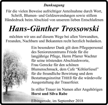 Traueranzeige von Hans-Günther Trossowski  von Magdeburger Volksstimme