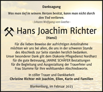 Traueranzeige von Hans (Hansi) Joachim Richter  von Magdeburger Volksstimme