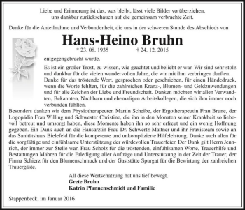 Traueranzeige von Hans-Heino Bruhn  von Magdeburger Volksstimme