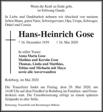 Traueranzeige von Hans-Heinrich Gose  von Magdeburger Volksstimme
