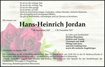Traueranzeige von Hans-Heinrich Jordan  von Magdeburger Volksstimme