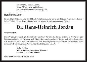 Traueranzeige von Hans-Heinrich Jordan  von Magdeburger Volksstimme