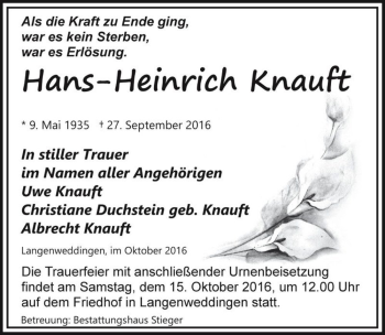 Traueranzeige von Hans-Heinrich Knauft  von Magdeburger Volksstimme