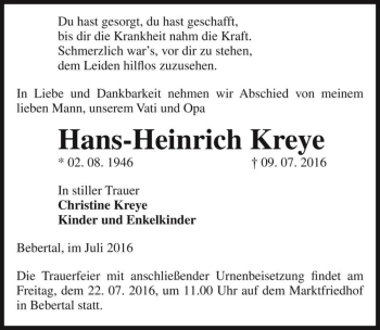 Traueranzeige von Hans-Heinrich Kreye  von Magdeburger Volksstimme