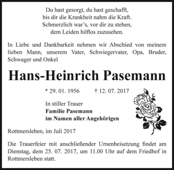 Traueranzeige von Hans-Heinrich Pasemann  von Magdeburger Volksstimme