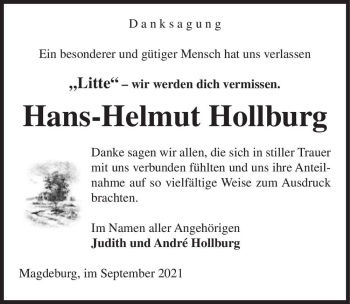 Traueranzeige von Hans-Helmut Hollburg 