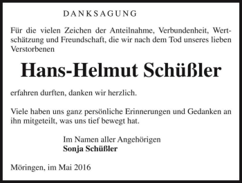 Traueranzeige von Hans-Helmut Schüßler  von Magdeburger Volksstimme