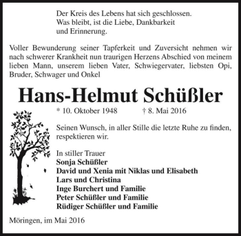 Traueranzeige von Hans-Helmut Schüßler  von Magdeburger Volksstimme