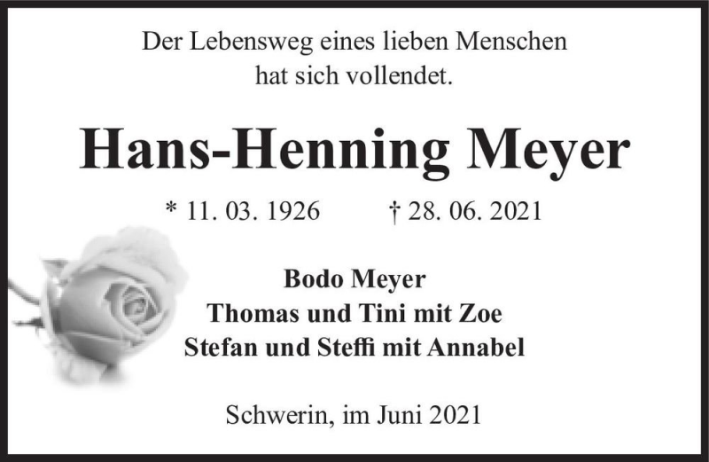  Traueranzeige für Hans-Henning Meyer  vom 03.07.2021 aus Magdeburger Volksstimme