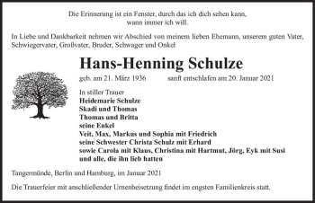 Traueranzeige von Hans-Henning Schulze  von Magdeburger Volksstimme