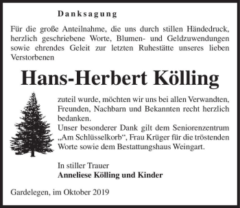 Traueranzeige von Hans-Herbert Kölling  von Magdeburger Volksstimme