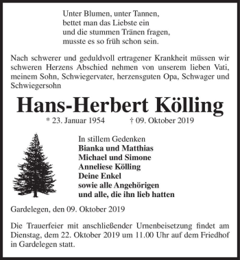 Traueranzeige von Hans-Herbert Kölling  von Magdeburger Volksstimme