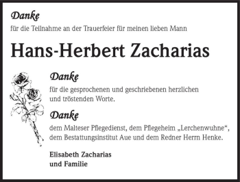 Traueranzeige von Hans-Herbert Zacharias  von Magdeburger Volksstimme