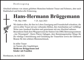 Traueranzeige von Hans-Hermann Brüggemann  von Magdeburger Volksstimme