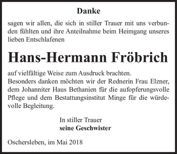 Traueranzeige von Hans-Hermann Fröbrich  von Magdeburger Volksstimme