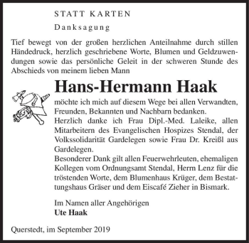Traueranzeige von Hans-Hermann Haak  von Magdeburger Volksstimme
