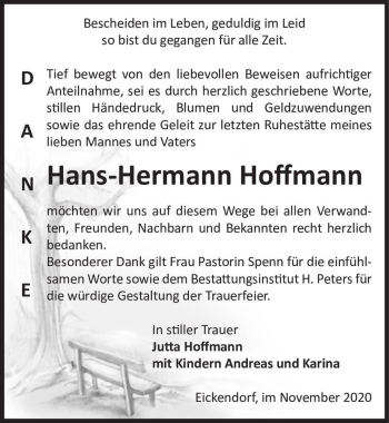 Traueranzeige von Hans-Hermann Hoffmann  von Magdeburger Volksstimme
