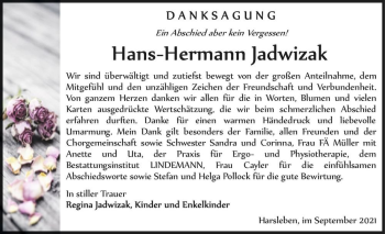 Traueranzeige von Hans-Hermann Jadwizak  von Magdeburger Volksstimme