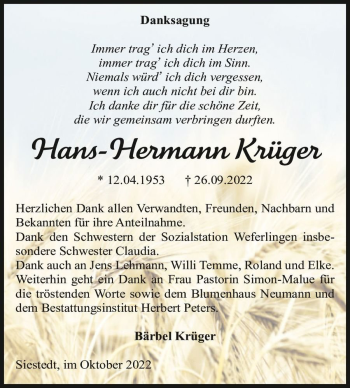 Traueranzeige von Hans-Hermann Krüger  von Magdeburger Volksstimme