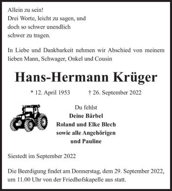 Traueranzeige von Hans-Hermann Krüger  von Magdeburger Volksstimme