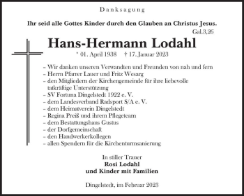 Traueranzeige von Hans-Hermann Lodahl  von Magdeburger Volksstimme
