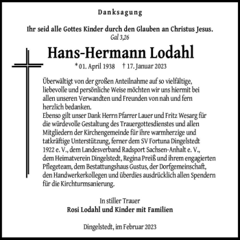 Traueranzeige von Hans-Hermann Lodahl  von Magdeburger Volksstimme
