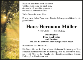 Traueranzeige von Hans-Hermann Müller  von Magdeburger Volksstimme