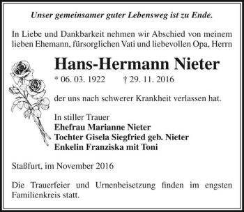 Traueranzeige von Hans-Hermann Nieter  von Magdeburger Volksstimme