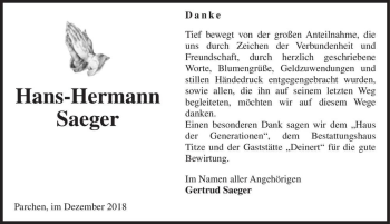 Traueranzeige von Hans-Hermann Saeger  von Magdeburger Volksstimme