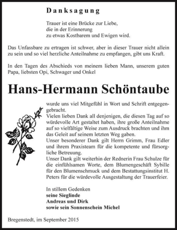 Traueranzeige von Hans-Hermann Schöntaube  von Magdeburger Volksstimme