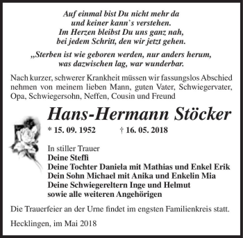 Traueranzeige von Hans-Hermann Stöcker  von Magdeburger Volksstimme