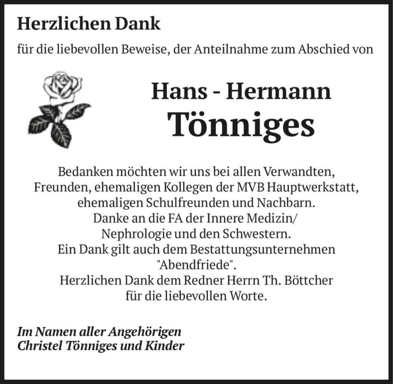  Traueranzeige für Hans-Hermann Tönniges  vom 19.12.2020 aus Magdeburger Volksstimme