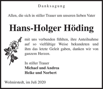 Traueranzeige von Hans-Holger Höding  von Magdeburger Volksstimme