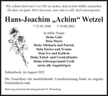 Traueranzeige von Hans-Joachim 