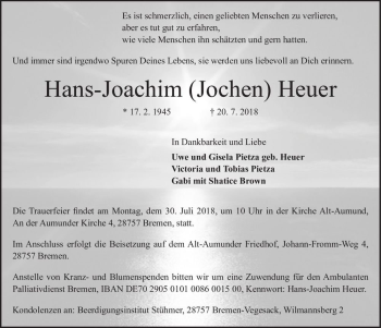 Traueranzeige von Hans-Joachim (Jochen) Heuer  von Magdeburger Volksstimme