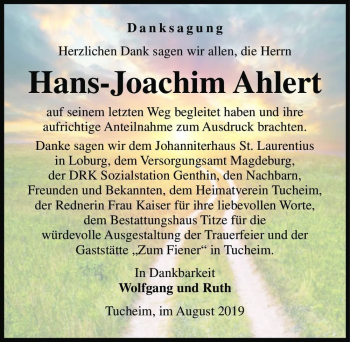 Traueranzeige von Hans-Joachim Ahlert  von Magdeburger Volksstimme