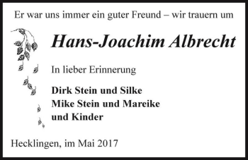 Traueranzeige von Hans-Joachim Albrecht  von Magdeburger Volksstimme