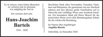 Traueranzeige von Hans-Joachim Bartels  von Magdeburger Volksstimme