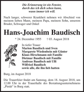 Traueranzeige von Hans-Joachim Baudisch  von Magdeburger Volksstimme