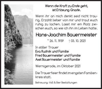 Traueranzeige von Hans-Joachim Bauermeister  von Magdeburger Volksstimme