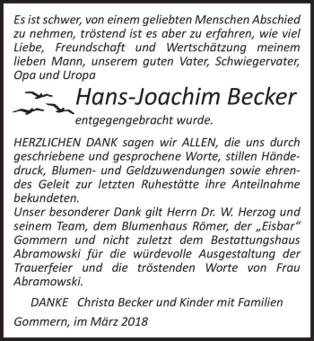 Traueranzeige von Hans-Joachim Becker  von Magdeburger Volksstimme