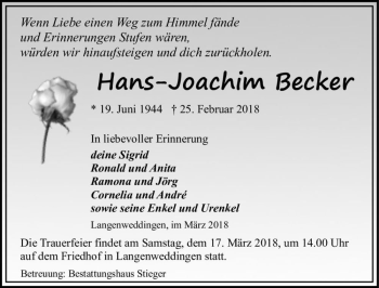 Traueranzeige von Hans-Joachim Becker  von Magdeburger Volksstimme