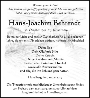 Traueranzeige von Hans-Joachim Behrendt  von Magdeburger Volksstimme