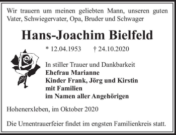 Traueranzeige von Hans-Joachim Bielfeld  von Magdeburger Volksstimme