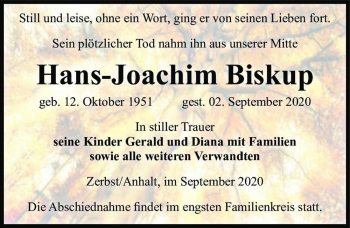 Traueranzeige von Hans-Joachim Biskup  von Magdeburger Volksstimme