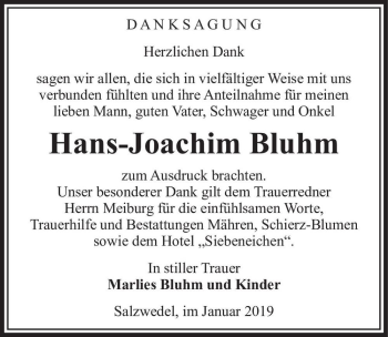 Traueranzeige von Hans-Joachim Bluhm  von Magdeburger Volksstimme