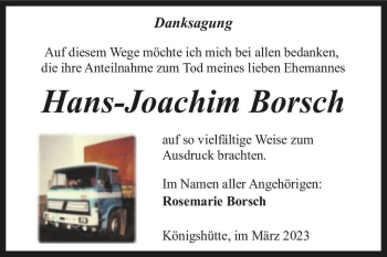 Traueranzeige von Hans-Joachim Borsch  von Magdeburger Volksstimme