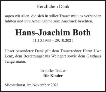 Traueranzeige von Hans-Joachim Both  von Magdeburger Volksstimme