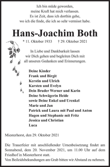 Traueranzeige von Hans-Joachim Both  von Magdeburger Volksstimme