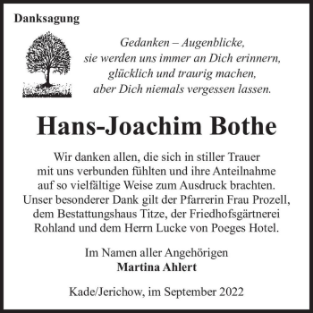 Traueranzeige von Hans-Joachim Bothe  von Magdeburger Volksstimme